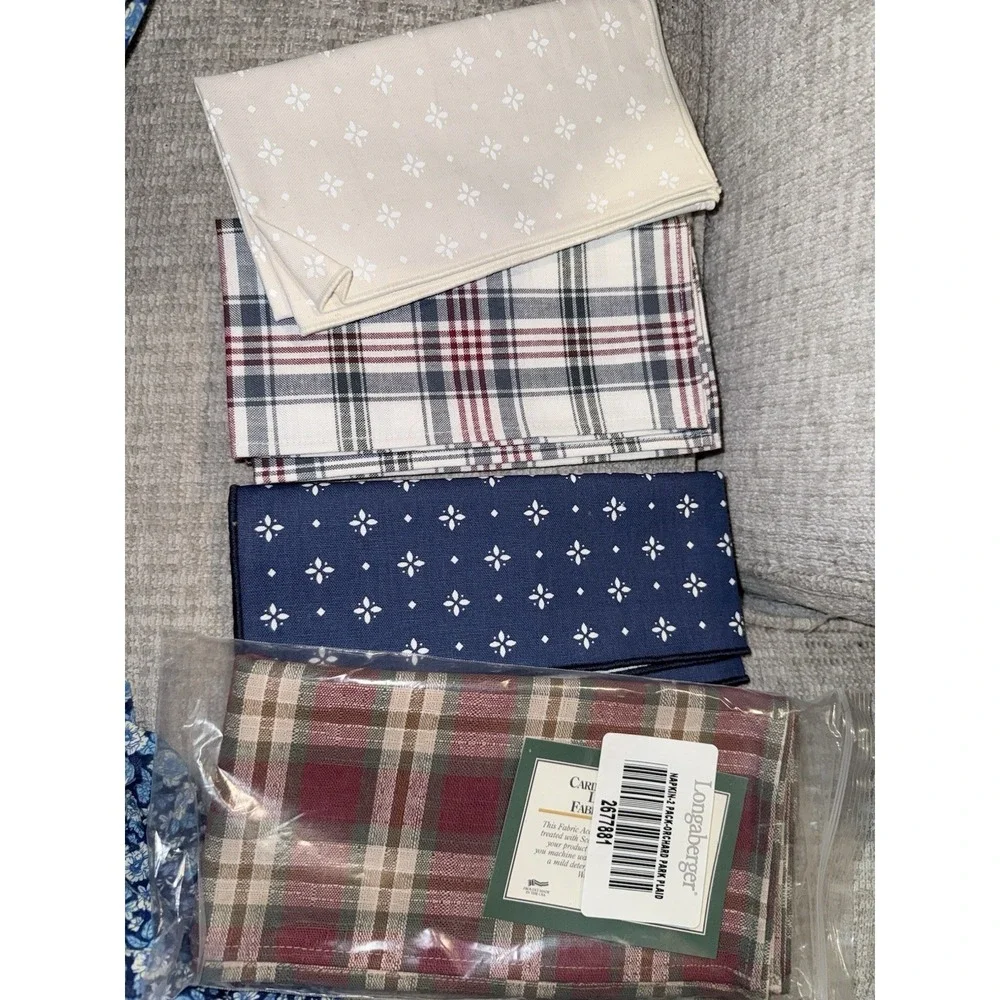 Longaberger 5 Napkins, Market Day Plaid, Green Heritage, Orchard Park Plaid